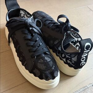 Chloe Lace Overlay Black and Cream Sneakers